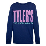 TYLER'S Navy/Panther Pink Long Sleeve Track Tee The Woodlands back view
