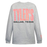 TYLER'S Long Sleeve Block Tee in ash and baby pink, back view