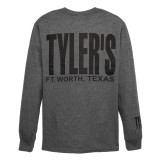 TYLER'S Dark Heather Black Long Sleeve Block Tee back view