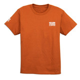 TYLER's Kids' Texas Orange and White Tee, front angled view