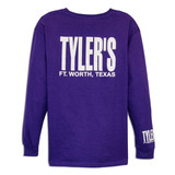 TYLER'S Kids' Long Sleeve Tee in purple and white back view