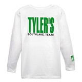 TYLER'S Kids' White and Green Long Sleeve Tee back view