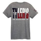 TYLER'S Grey Texas Flag Track Tee The Woodlands back view