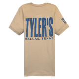 TYLER'S Heather Tan/Dusty Blue Track Tee Dallas back view