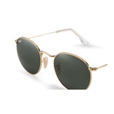 Ray-Ban Round Metal Sunglasses in gold frame with green lenses, angled view