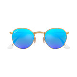 Ray-Ban Round Flash Lenses Polarized Sunglasses - Gold/Blue