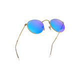 Ray-Ban Round Flash Lenses Polarized Sunglasses in gold frame with blue lenses