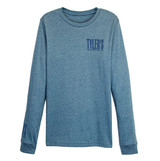 TYLER'S Heather Slate and Storm Blue Long Sleeve Track Tee front view