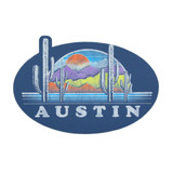 TYLER'S Austin Faraway sticker in blue and white design