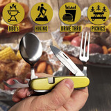is the perfect camping tool. This tool breaks into 2 separate pieces for use as flatware Hobo Knife
