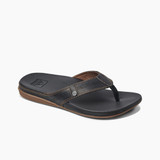 Reef Men's Cushion Lux Leather Sandals Black/Brown back view
