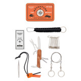 Gentleman's Hardware Great Outdoors survival kit in orange with supplies displayed