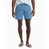 Southern Tide Men's Rip Channel 6" Performance Shorts in navy blue, angled view.