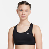 Nike Girls' Swoosh Sports Bra in black with white Swoosh logo