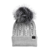 The North Face Women's Oh-Mega Fur Pom Beanie in dark colorway with fur pom