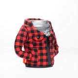 Puffin Drinkwear Lumberjack Koozie in red, angled view