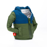 Puffin Drinkwear Puffy Koozie in olive green and sailor blue angle view