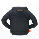 Puffin Drinkwear Puffy Koozie in black, angled view showing insulated design