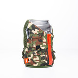 Puffin Drinkwear Adventurer Koozie in Woodsy Camo pattern, angled view