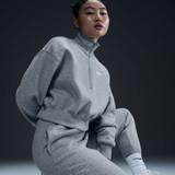 Nike Women's Sportswear Phoenix Fleece Oversized 1/2-Zip Crop Sweatshirt in Dark Grey Heather detail