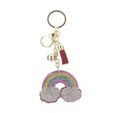 Rhinestone Rainbow Tassel Keychain front view
