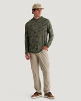 The Free Fly Men's Bamboo Lightweight Hoodie in the Vintage Camo Oil Green Colorway