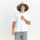 Hemlock Hat Co. Hemlock Straw Lifeguard Hat in Caicos colorway, angled view