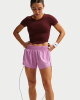 The Nike Women's Dri-FIT One 3in Brief-Lined Shorts in Light Magenta/White