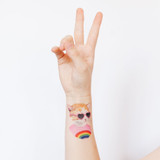 Tattly Rainbow Kitten temporary tattoo set displayed at angle view