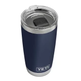 YETI Rambler 20 oz Tumbler in stainless steel with handle, angled view