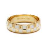 Pura Vida Checkerboard Ring in silver with black and white checkered pattern design
