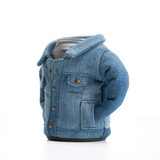 Puffin Drinkwear The Denim Koozie in blue denim fabric angled view