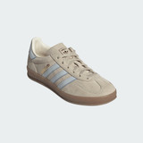 The Adidas Women's Gazelle Sneaker in Wonder Beige and Blue
