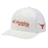 Columbia PFG Mesh Texas Longhorns Trucker Hat in burnt orange and white side view