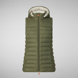 Save The Duck Women's Norah Long Puffer Vest in the Laurel Green colorway