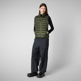 Save The Duck Women's Lynn Puffer Vest in Husk Green front view
