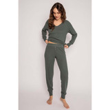 PJ Salvage Women's Textured Essentials Long Sleeve Top in Sage Leaf colorway