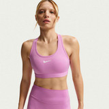 Nike Women's Swoosh Medium Support Sports Bra in Light Magenta/White colorway