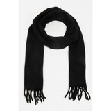 Fame Soft Knit Wool Fringe Scarf in Black, angled view