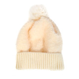Fame Faux Teddy Knit Pom Beanie in ivory