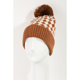 Checkered Pattern Pom Beanie