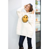 Smiley Soft Luxury Blanket Hoodie in gray angled view showing front design