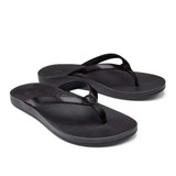 The Olukai Puawe Women's Beach Sandals in the colorway Black/Black