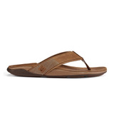 The Olukai men's tuahine leather beach sandals in the colorway Toffee/ toffee