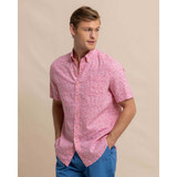 The Linen Rayon Ditzy Floral Short Sleeve Sport Shirt in Geranium Pink in colorway