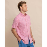 The Linen Rayon Ditzy Floral Short Sleeve Sport Shirt in Geranium Pink in colorway