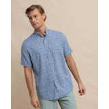 The Linen Rayon Ditzy Floral Short Sleeve Sport hoodie in Coronet Blue in colorway