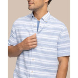 The Linen Rayon Timmonsok Stripe Short Sleeve Sport Shirt jackets in Coronet Blue colorway