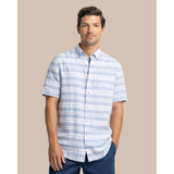 The Linen Rayon Timmonsok Stripe Short Sleeve Sport Shirt jackets in Coronet Blue colorway