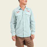 The Howler Brothers Men's Gaucho Snapshirt Long Sleeve in the Flamingo Flight Colorway